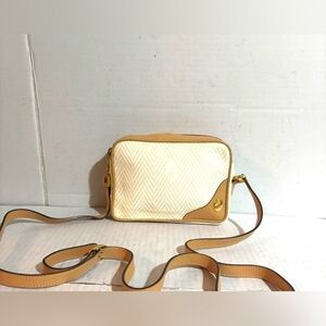 Mark cross beige canvas crossbody handbag